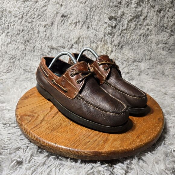 Sperry Top Sider Boat Shoes Mens Size 10M 2-Tone Brown Leather Lace Up Loafers - Picture 1 of 13